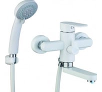 Смеситель для ванной Zegor с поворотным литым плоским изливом 150мм 360, картридж 35, покрытие белое матовое, встроенный в корпус картриджное переключение на душ LOB3-A128-YW