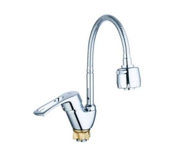 Смеситель для кухонной мойки Zegor с поворотным гибким круглым изливом 360, картридж 40, покрытие хром, крепление гайка (корона) YUB4-E181