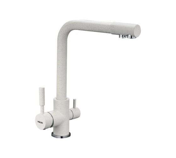 Смеситель для кухонной мойки Zegor с поворотным Г-образным изливом 360 и подключением к фильтру с питьевой водой, картридж 35 / 25, покрытие белый матовый гранит, крепление гайка-втулка SAF18-A092KW