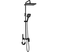 Смеситель + стойка душевая тропический душ Санакс с двумя квадратными лейками и гигиеническим душем, серия МАГНУС, квадратный латунный корпус с площадкой из закаленного стекла, цвет ЧЕРНЫЙ. 8479