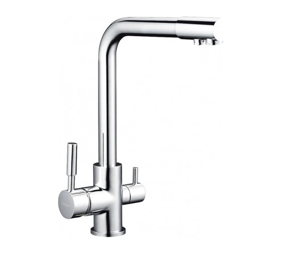 Смеситель для кухонной мойки Zegor с поворотным Г-образным изливом 360 и подключением к фильтру с питьевой водой, картридж 35 / 25, покрытие хром, крепление гайка-втулка SAF18-A092