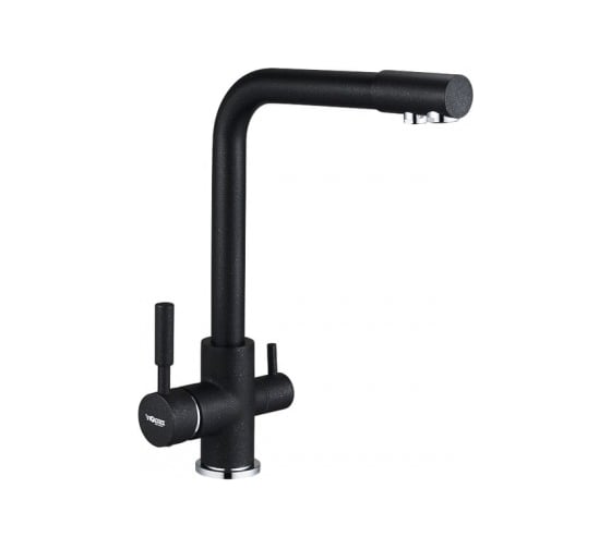 Смеситель для кухонной мойки Zegor с поворотным Г-образным изливом 360 и подключением к фильтру с питьевой водой, картридж 35 / 25, покрытие чёрный матовый гранит, крепление гайка-втулка SAF18-A092KB
