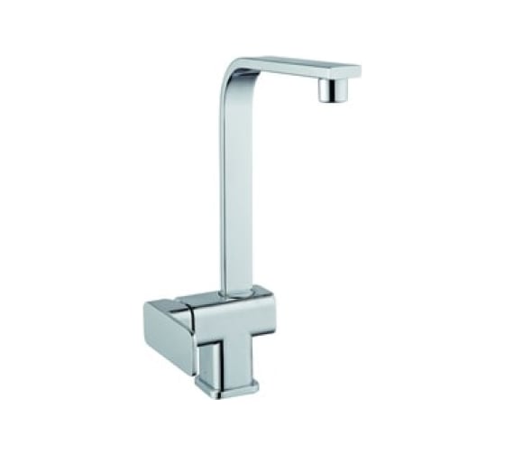 Смеситель для кухонной мойки Zegor с поворотным Г-образным плоским изливом 360, картридж 35, покрытие хром, крепление шпилька двойная LEB4-A123