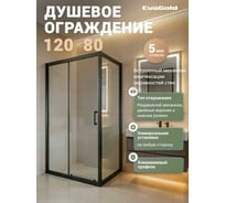 Душевое ограждение прямоугольное 120х80 EvaGold EG2B профиль черный матовый, прозрачное стекло EG220025