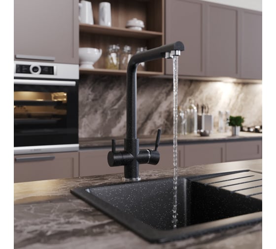 Смеситель для кухни MIXLINE ML-GS10 308 черный, с выходом для питьевого фильтра 547691
