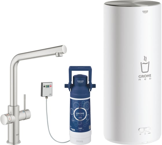 Комплект для кухни Grohe Red Duo с L-образным смесителем бойлером L-Size и фильтром суперсталь 30325DC1