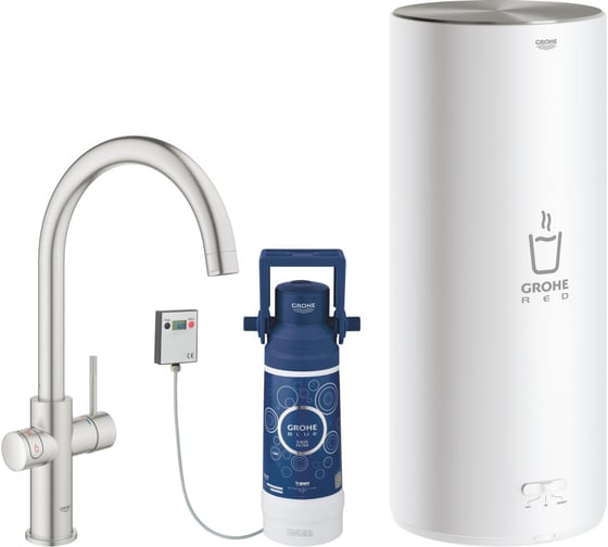Комплект для кухни Grohe Red Duo с C-образным смесителем бойлером L-Size и фильтром суперсталь 30079DC1