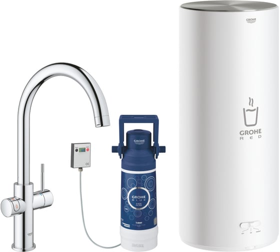 Комплект для кухни Grohe Red Duo с C-образным смесителем бойлером L-Size и фильтром хром 30079001