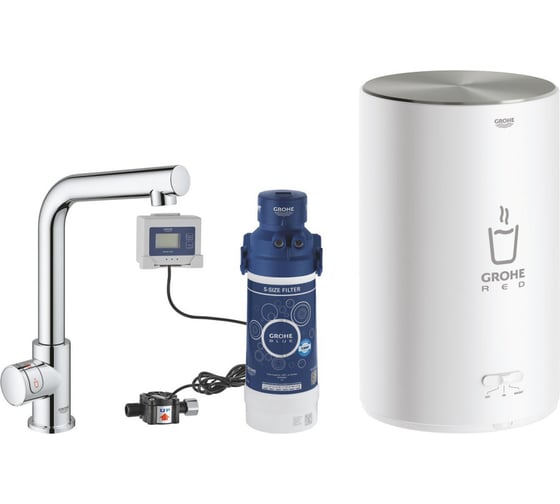 Комплект для кухни Grohe Red Mono с L-образным вентилем, бойлером M-Size и фильтром, хром 30339001