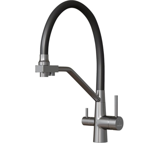 Смеситель для кухни MIXLINE 35k МЛНС-0404 MLSS-0404 черный гибкий излив, подключение к фильтру,п/гайку САТИН 558432