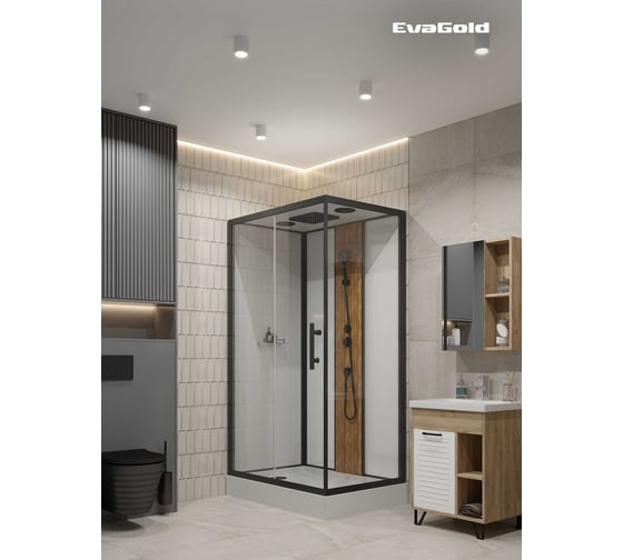 Кабина душевая EvaGold 1806B-S 80х120х215 бамбук,низ.поддон,профиль Чёрный,полка,белая задн.стенка,прозр.стёкла EG210021