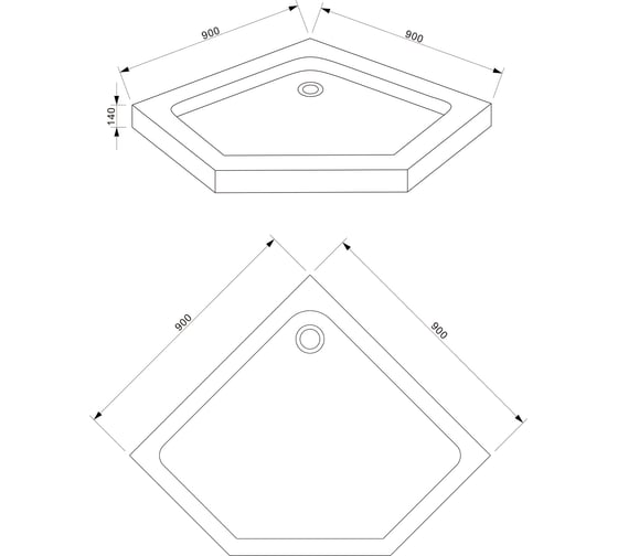 Поддон Bravat Type-P1 пятиугольный, акриловый, 900x900x140 мм, с сифоном и ножками P39