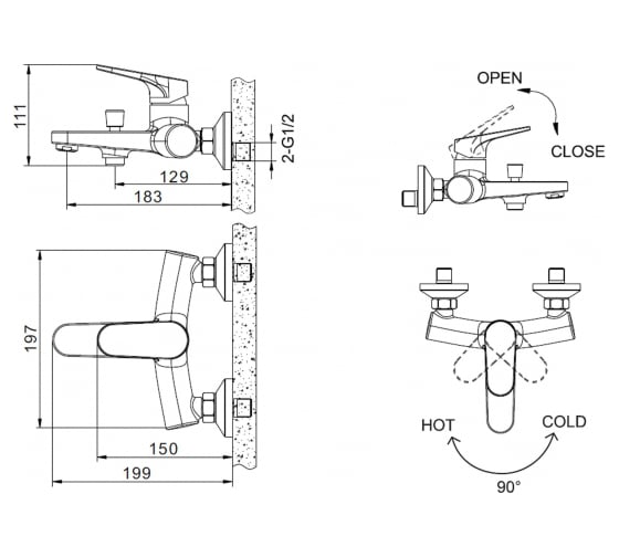 Смеситель для ванны с коротким изливом Bravat Eler F6191238CP-01-RUS
