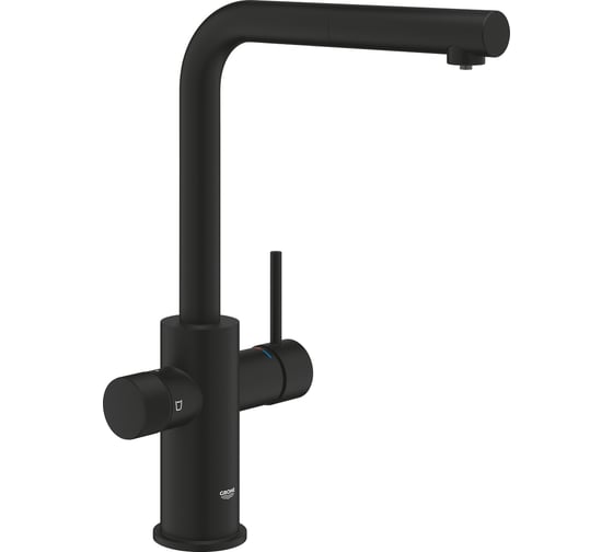 Смеситель для кухонной мойки Grohe Blue Pure Minta c вытяжным изливом, функцией фильтрации, без фильтра в комплекте, фантомный черный () 30590KF0