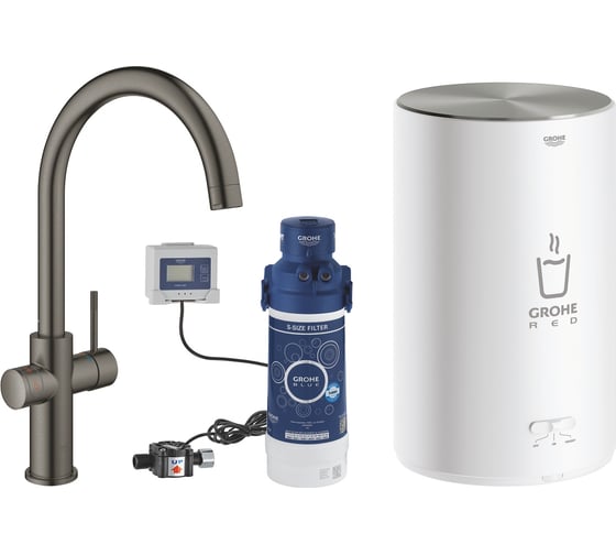 Комплект для кухни Grohe Red Duo II с бойлером M-size, смеситель с C-образным изливом, темный графит матовый () 30083AL1
