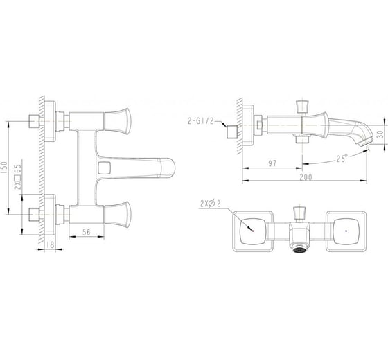 Смеситель для ванны с коротким изливом Bravat Whirlpool F678112C-01