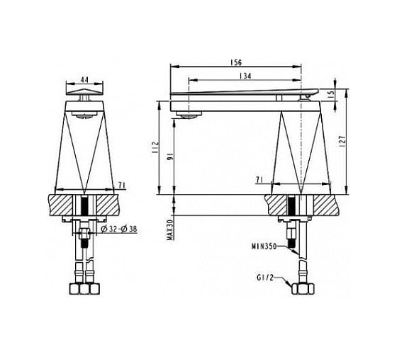 Смеситель для умывальника Bravat Diamond F118102G-1-ENG