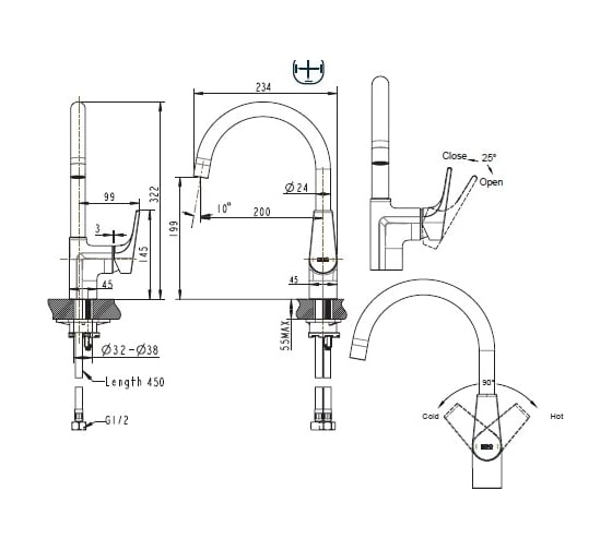 Смеситель для кухни Bravat Vega F7119177CP-3