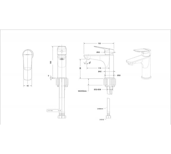 Смеситель для умывальника Bravat Rhein F1429564BW-9-ENG