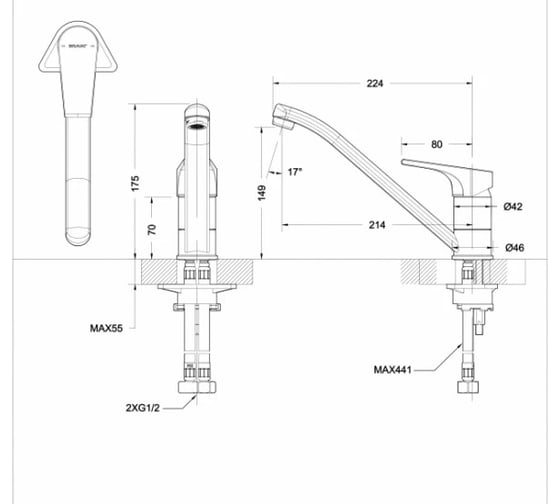 Смеситель для кухни Bravat Vega F7119177CP-1