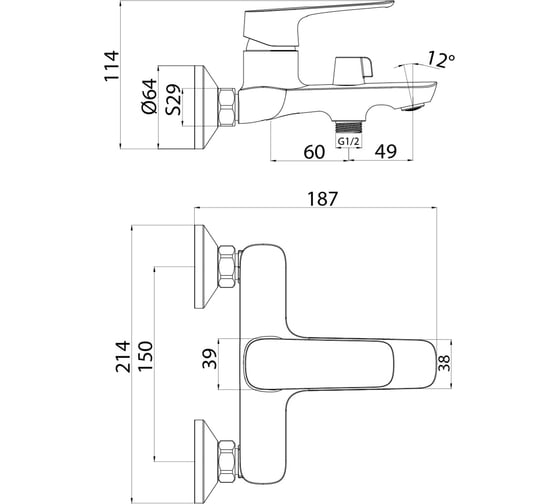 Смеситель для ванны IDDIS Sign SIGSB02i02WA