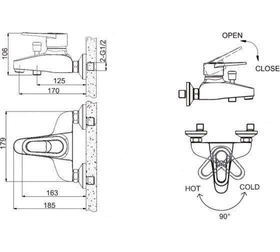 Смеситель для ванны с коротким изливом Bravat Loop F6124182CP-01-RUS