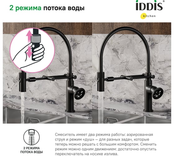 Смеситель для кухни IDDIS Grange с гибким изливом, черный матовый GRABLFLi05
