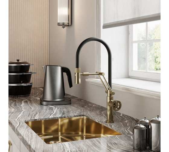Смеситель для кухни IDDIS Grange с гибким изливом, матовое золото GRAMGFLi05
