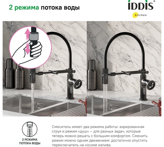 Смеситель для кухни IDDIS Grange с гибким изливом, графит GRAGMFLi05