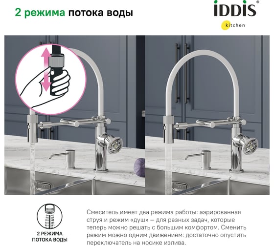 Смеситель для кухни IDDIS Grange с гибким изливом, хром GRASBFLi05