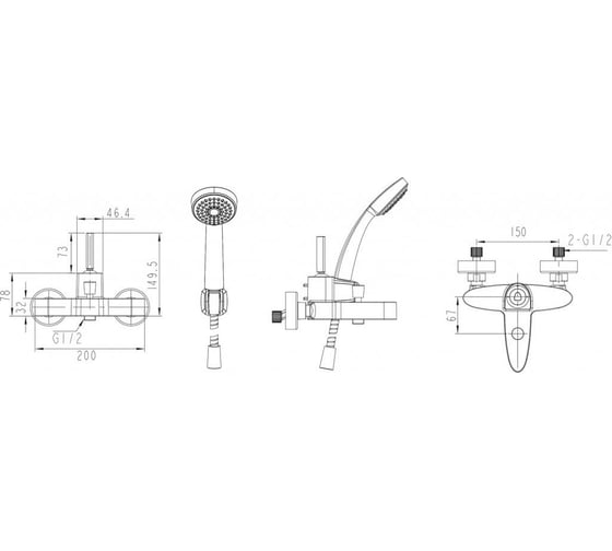 Смеситель для ванны с коротким изливом с аксессуарами Bravat Spring F679113C-B