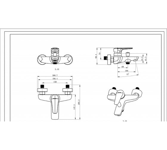 Смеситель для ванны короткий излив Bravat Arden F6351385CP-01-RUS
