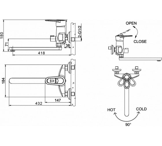 Смеситель для ванны с длинным изливом Bravat Loop F6124182CP-02L-RUS