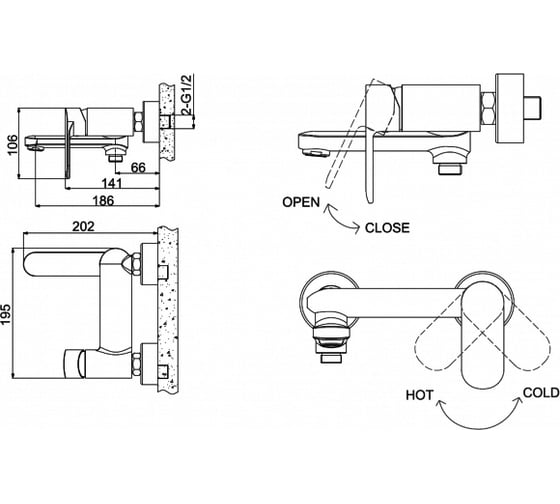 Смеситель для ванны с коротким изливом Bravat Opal F6125183CP-01-RUS