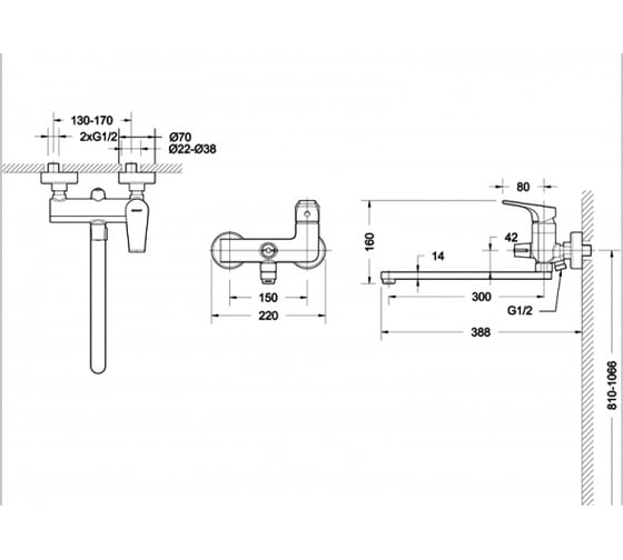 Смеситель для ванны с длинным изливом Bravat Vega F6119177CP-01L