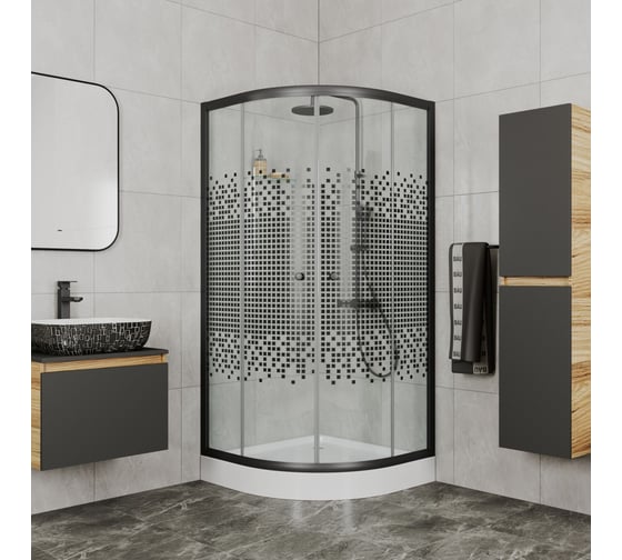 Душевой уголок Bauedge BAU Dream с поддоном 90x90х195, прозрачное закаленное стекло с черной мозаикой 5 мм TY0044