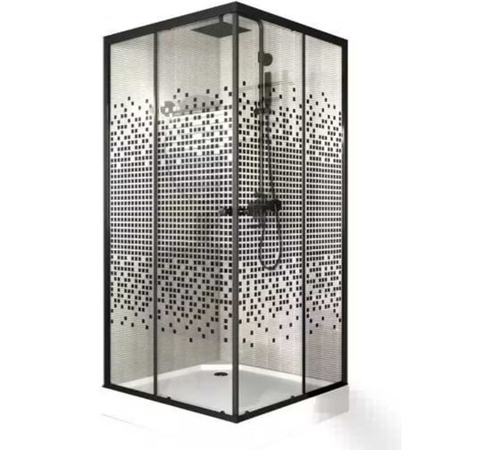 Душевой уголок Bauedge BAU Stil квадратный с поддоном 80x80х195, прозрачное закаленное стекло с черным рисунком TY0040
