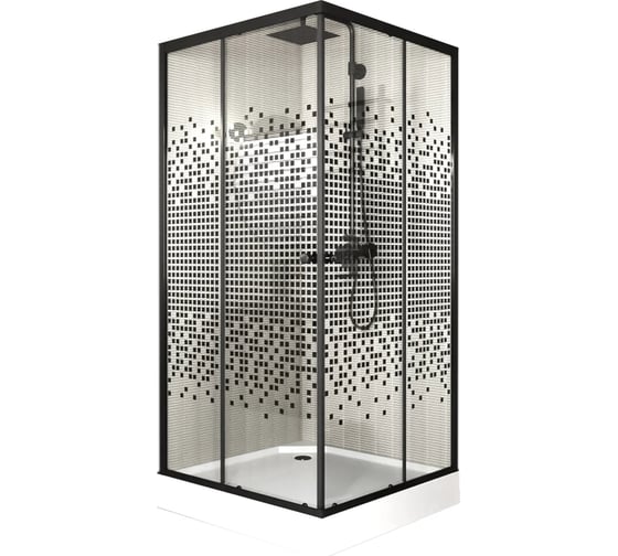 Душевой уголок Bauedge BAU Stil квадратный с поддоном 80x80х195, прозрачное закаленное стекло с черным рисунком TY0040