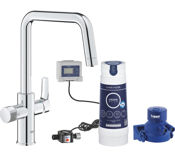 Смеситель для кухонной мойки Grohe Blue Pure Eurosmart с функцией фильтрации, с фильтром в комплекте, хром () 30584000