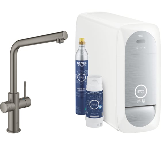 Смеситель для кухни Grohe Blue Home с системой фильтрации, охлаждения и газирования воды, Wi-Fi, темный графит матовый 31454AL1