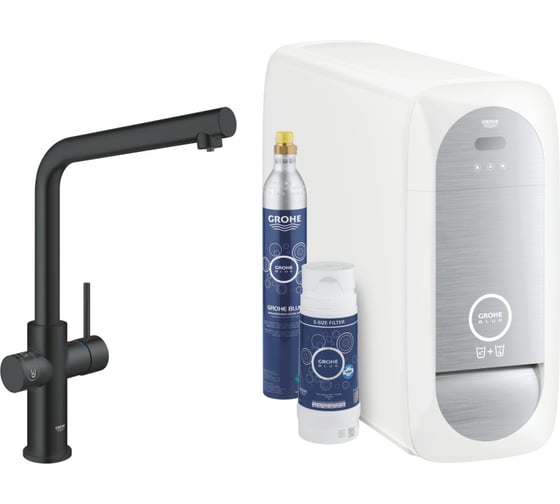 Смеситель для кухни Grohe Blue Home с системой фильтрации, охлаждения и газирования воды, Wi-Fi, черный бархат 31454KS1