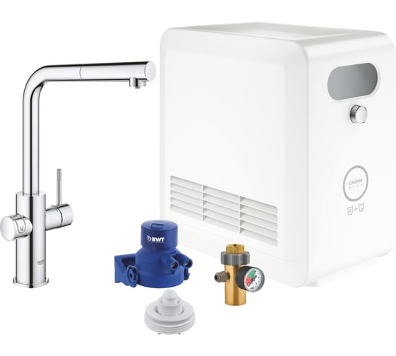 Смеситель для кухни Grohe Blue Professional с вытяжным изливом, функцией фильтрации, системой охлаждения и газирования воды, Wi-Fi, хром 31326002