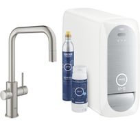 Смеситель для кухни Grohe Blue Home с системой фильтрации, охлаждения и газирования воды, Wi-Fi, суперсталь 31543DC0
