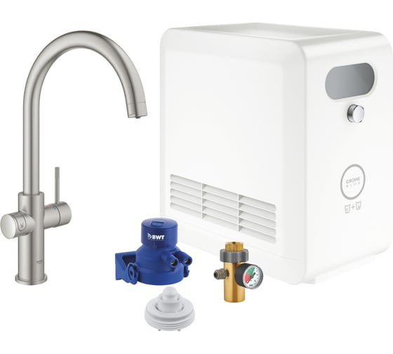 Смеситель для кухни Grohe Blue Professional с функцией фильтрации, с системой охлаждения и газирования воды, Wi-Fi, суперсталь 31323DC2