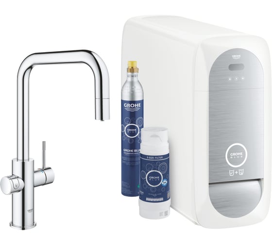 Смеситель для кухни Grohe Blue Home с системой фильтрации, охлаждения и газирования воды, Wi-Fi, хром 31543000