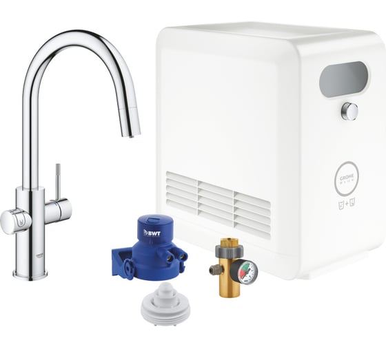 Смеситель для кухни Grohe Blue Professional с вытяжным изливом, функцией фильтрации, системой охлаждения и газирования воды, Wi-Fi, хром 31325002