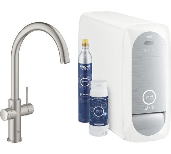 Смеситель для кухонной мойки Grohe Blue Home с системой фильтрации, охлаждения и газирования воды, суперсталь () 31455DC1