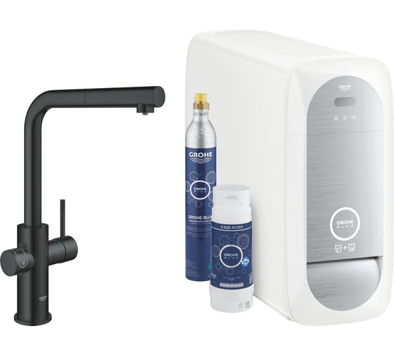Смеситель для кухонной мойки Grohe Blue Home с системой фильтрации, охлаждения и газирования воды, Wi-Fi, черный бархат () 31539KS0