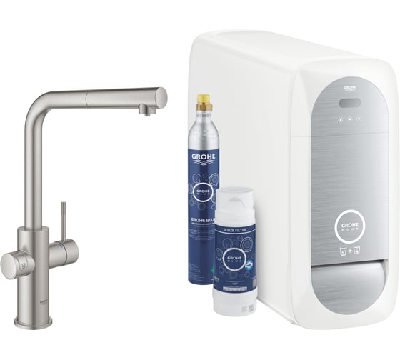 Смеситель для кухонной мойки Grohe Blue Home с системой фильтрации, охлаждения и газирования воды, Wi-Fi, суперсталь () 31539DC0