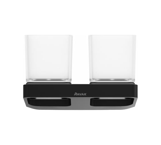 Держатель с двумя стаканами Ravak TD 220.20 стекло, черный X07P558